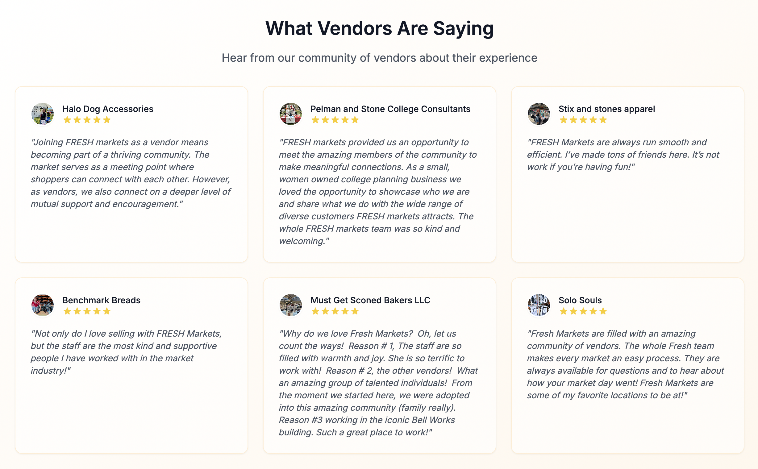 Vendors sharing feedback